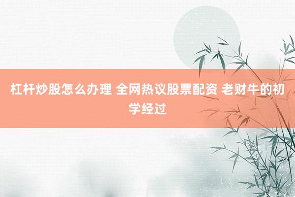 杠杆炒股怎么办理 全网热议股票配资 老财牛的初学经过
